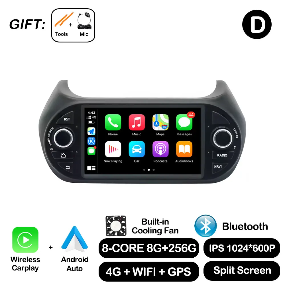 Autoradio Multimedia Video Player For Fiat Fiorino Qubo Citroen Nemo Peugeot Bipper 2008-2017 CarPlay GPS Navi DSP Stereo