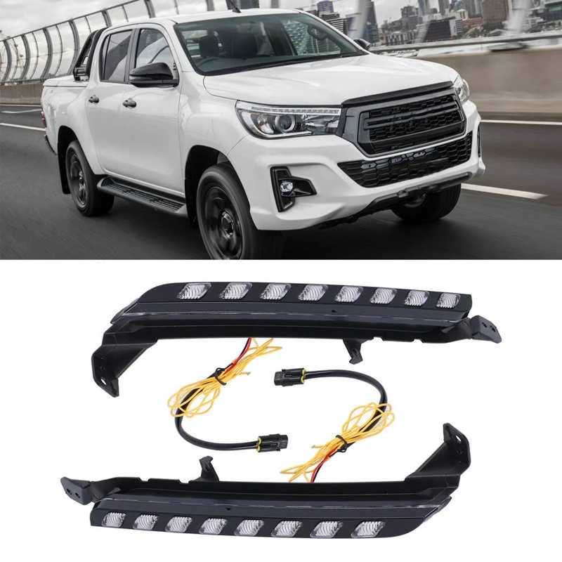 Car Retrofit LED Daytime Running Lights Turn Signal Lights For Toyota Hilux Revo Rocco Space Cab 2020-2021