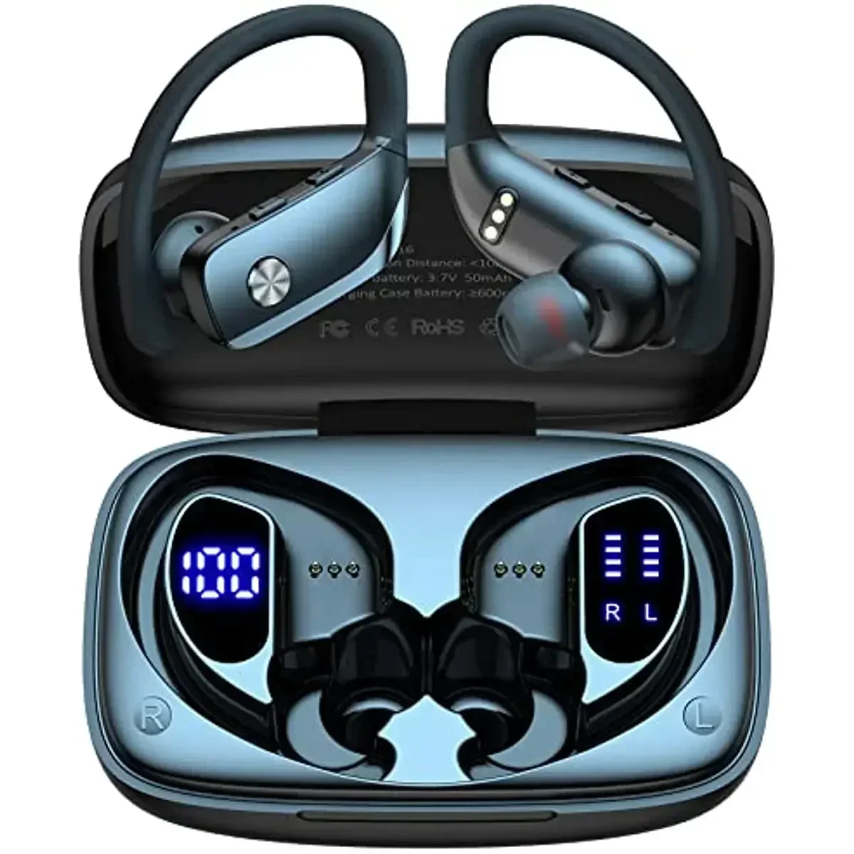 

Headphones with LED Display Over-Ear Buds with Earhooks Wireless Earbuds Bluetooth Built-in Mic 48hrs Play Back Sport Earphones