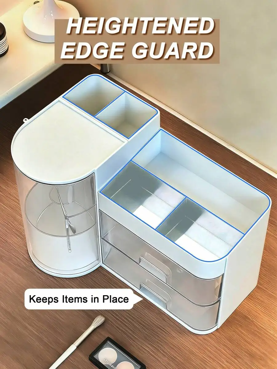 

White Makeup Organizer With Drawers And Compartments For Vanity Bathroom Desk Storage