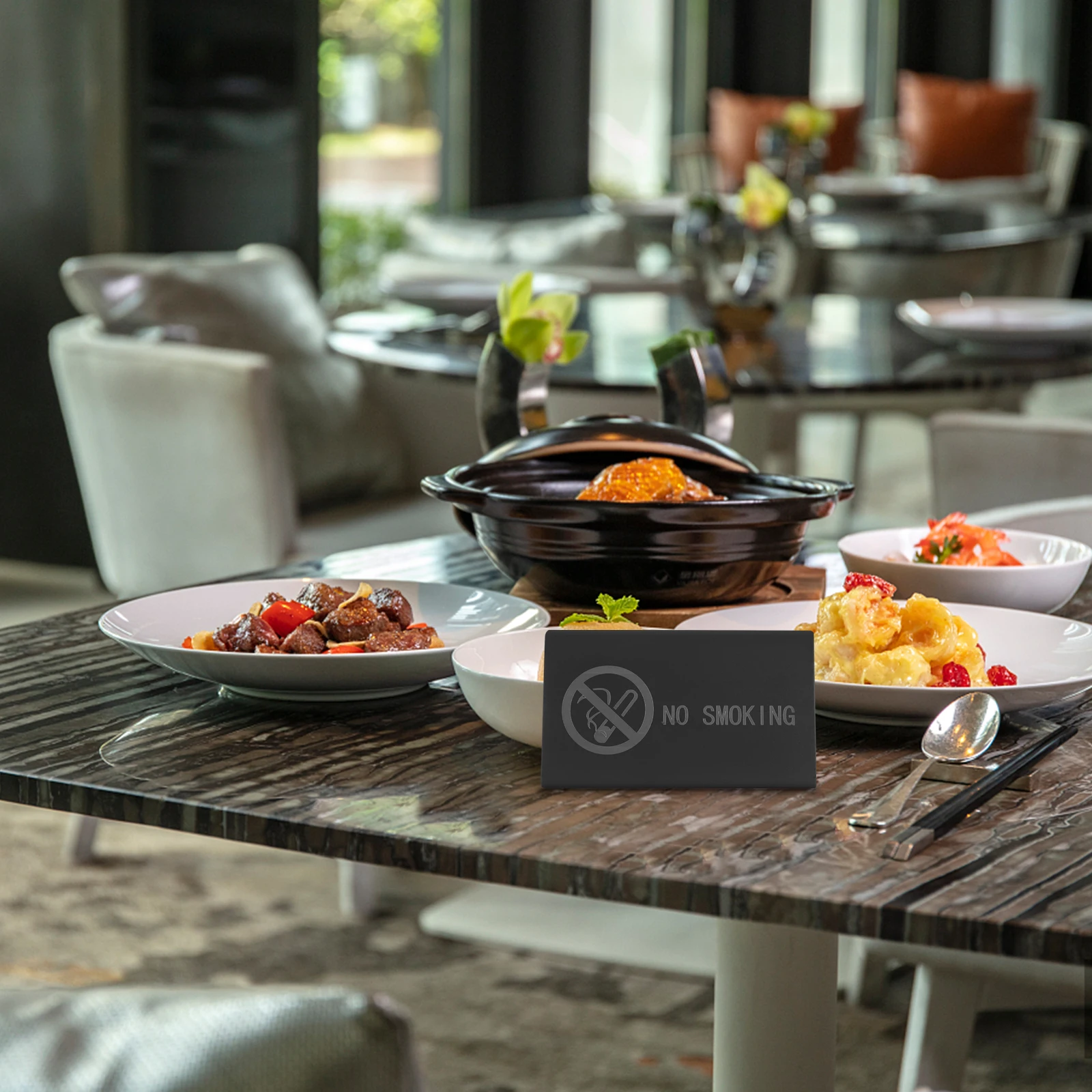 

No Smoking Signboard 6x10cm Stainless Steel Table Cards Design Restaurant Office Public Places Prohibited Smoking