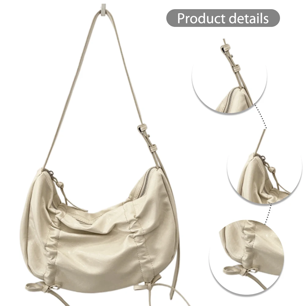 

Soft Pleated Bow Hobo Bag PU Leather Fashion Handbag Solid Color Underarm Bag with Adjustable Strap Trendy Crossbody Bag