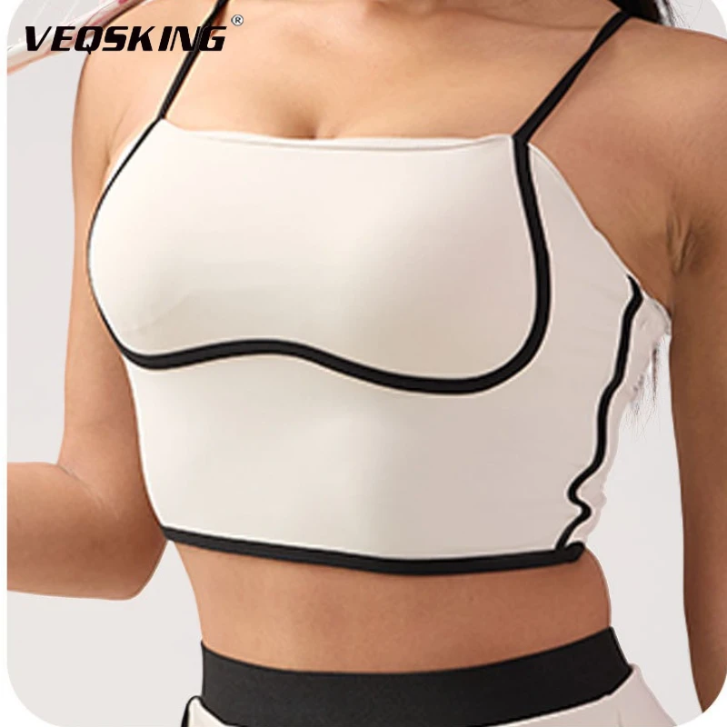 

VEQSKING Women's Contrasting Yoga Sports Vest, Slim Back Fitness Bra, Running Fitness Slimming, Slimming Yoga Fitness Sports Bra