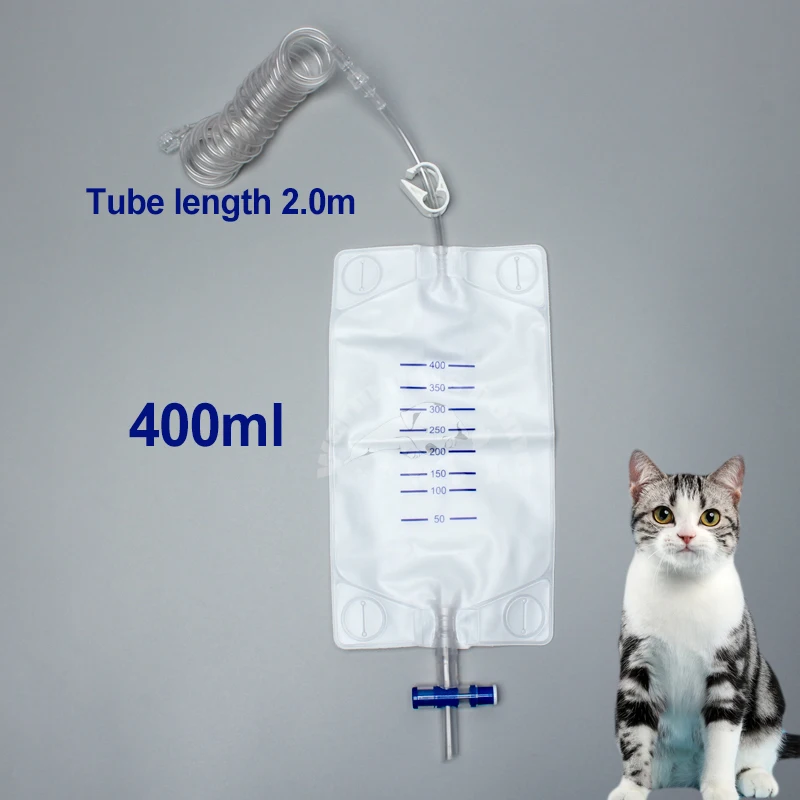 Sterile Urine Bag Urinary Drainage Bags 400ml PVC Urine Collection Bag Elastic Extension Tube For Dog Cat Veterinary Instrument