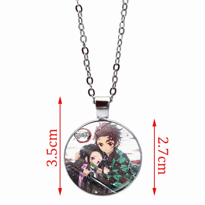 New Demon Slayer Necklace Kimetsu Kamado Yaiba Tanjirou Circle Glass Pendant Lovers Gift Sweaters Clothing Accessories Choker