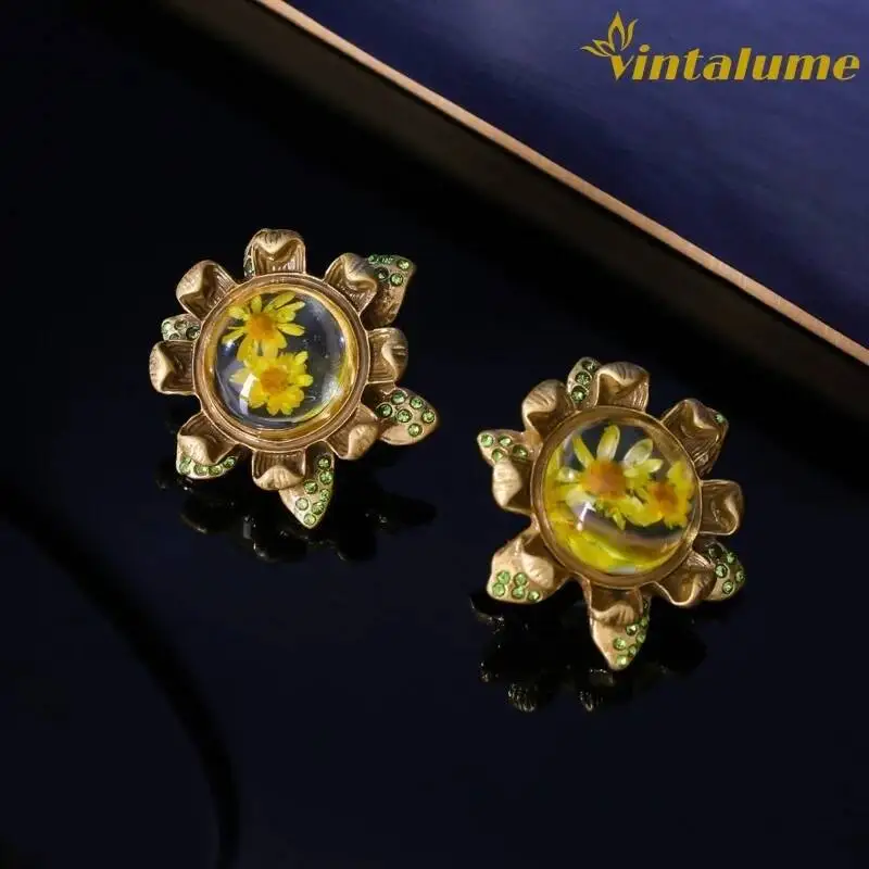 

Серьги-гвоздики Vintalume из позолоченного сплава с кубическим цирконием в форме подсолнуха для женщин, модные ювелирные изделия, уникальные изящные серьги, подарок для вечеринки