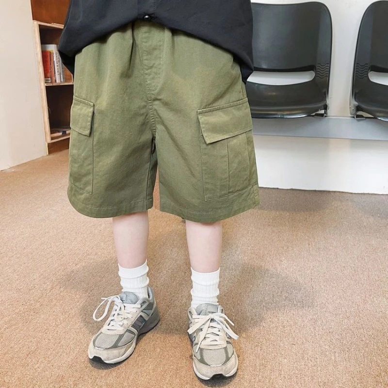 3-13Year Children Shorts Teenager Boys Shorts Summer Kids Knee Length Straight Shorts Boys Linen Cotton Capris Track Pant Casual