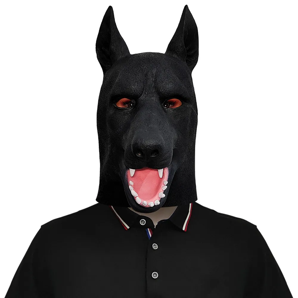 Schwarze Hundekopfmaske, Naturlatex Tierkostüm-Maske, Realistische Hundegesichtsmaske für Halloween-Party, Cosplay-Verkleidung – Detail 3