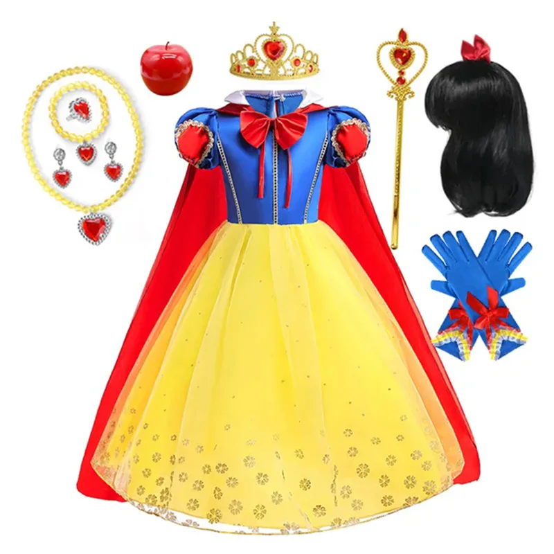 Disney Belle Princess Dress Girls Cosplay Beauty and The Beast Cinderella Snow White Costumes Kids Halloween Carnival Clothes