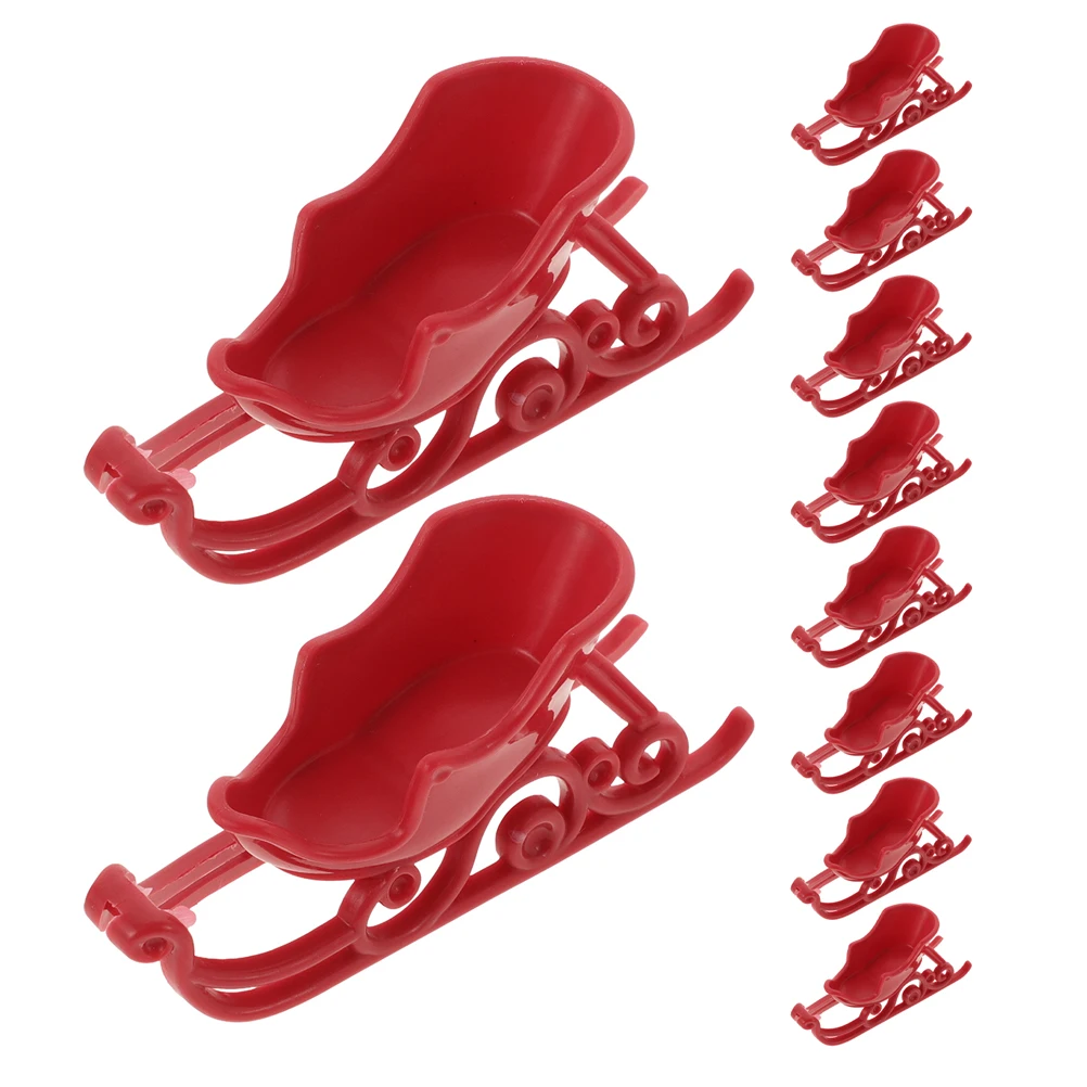 

10pcs Snow Car Ornaments Red Plastic Sleigh Decor Craft Party Favors Christmas Accessories Micro Landscape Charms Sled Figurines