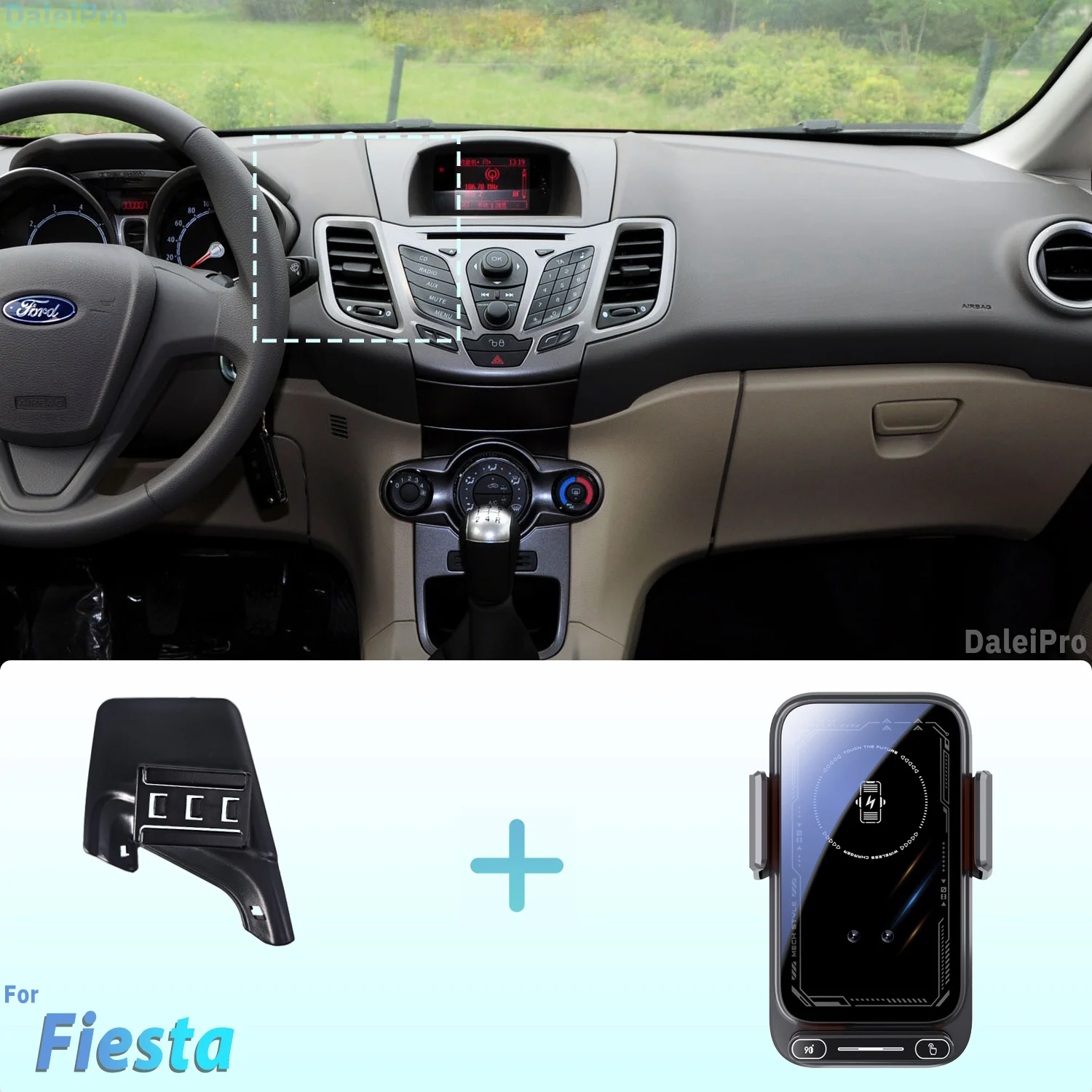 Suporte Magnético para Telefone para Ford Fiesta 2009-2011 2012 2013 2014 com Carregamento Sem Fio e Liberação com Um Toque Qi