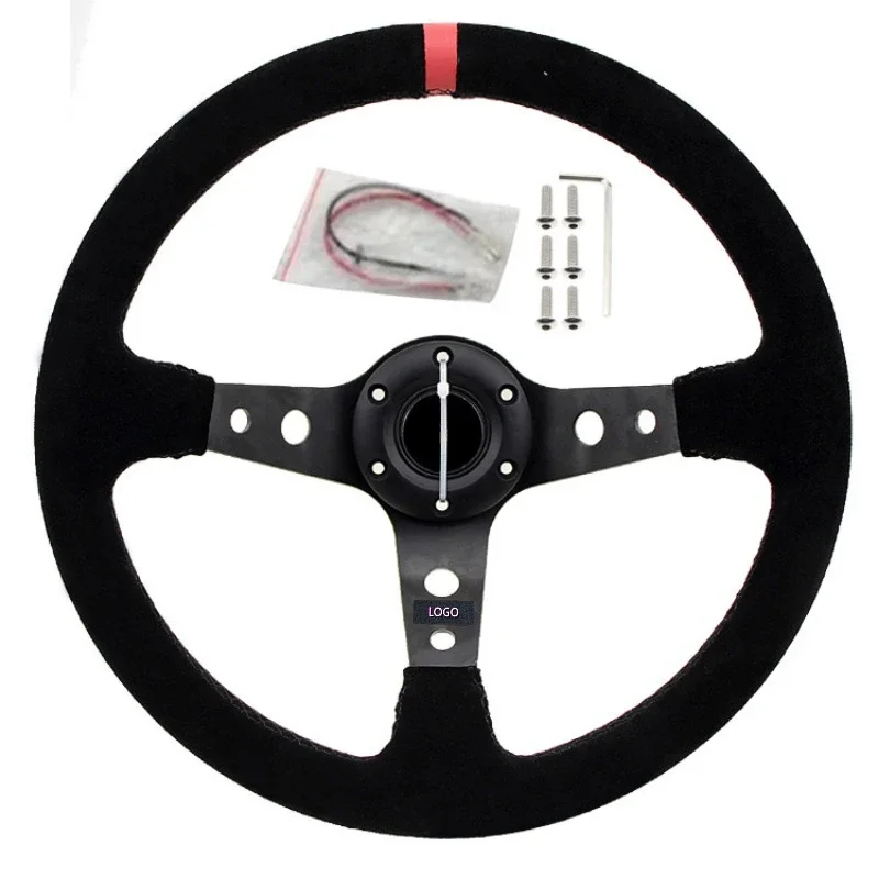 

Automobile Refitted OM* Sports Frosted Leather 14 Inch 350MM Imitation Racing Universal Steering Wheel