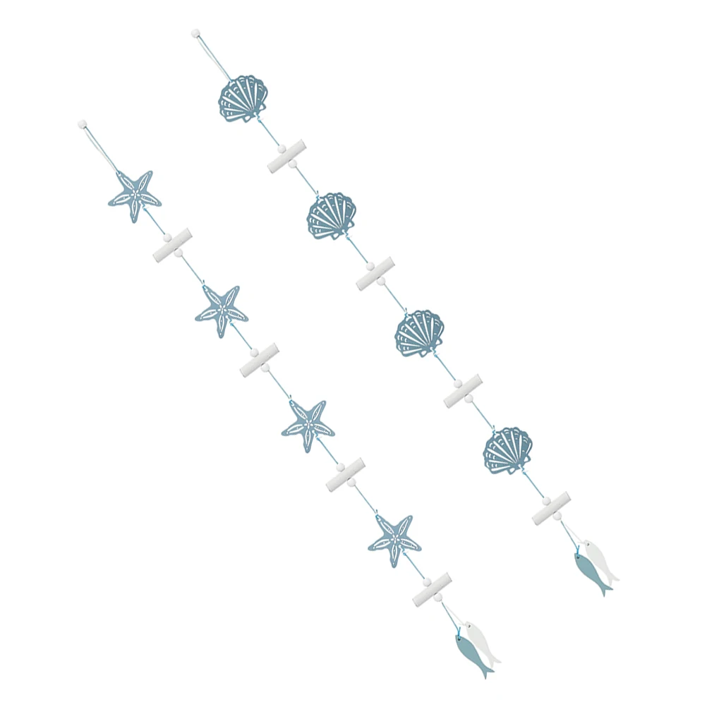 

2pcs Wood Nautical Hanging Ornament Mediterranean Style Sea Star Scallop Pendant Ocean Theme Wall Decor For Home Bedroom Living