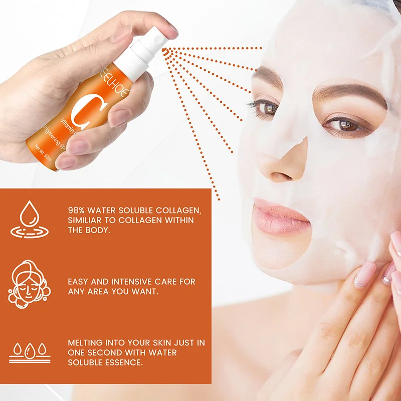 Collagen Anti Aging Facial Mask VC Whitening Serum Spray Set Wrinkle Remove Essence Firm Lift Hydrauronic Moisturizing Skin Care