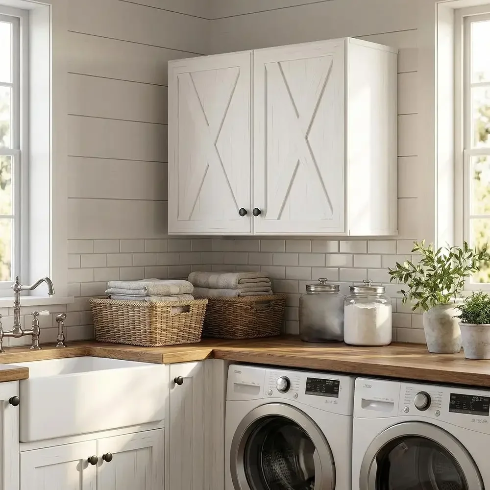 30 Inch Wide Laundry Wall Cabinet with Adjustable Shelves, Wall-Mounted Storage for Home Use