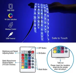شريط إضاءة USB LED متغير اللون ، 5050 RGB ، أضواء مرنة مع 24 مفتاحا ، غرفة ألعاب للأطفال ، حفلة منزلية ، إضاءة خلفية للتلفزيون ، 5 م أفضل 8 مصابيح LED لمبيعات غرفة الألعاب - No2