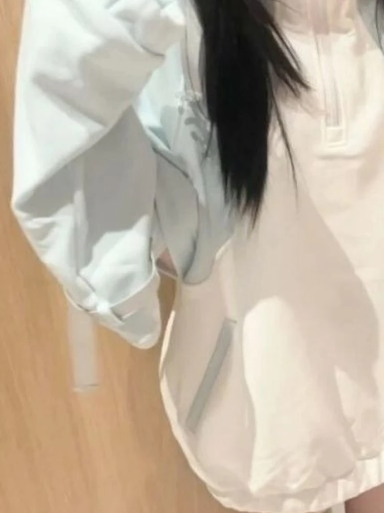 เสื้อฮู้ดดี้ลายหูแมวสไตล์ญี่ปุ่นสีตัดกัน น่ารัก สไตล์ Y2K แนวสตรีทลำลอง ทรงโอเวอร์ไซส์ สำหรับผู้หญิง สไตล์ฮาราจูกุ เสื้อฮู้ดดี้ซิปสำหรับฤดูใบไม้ร่วง