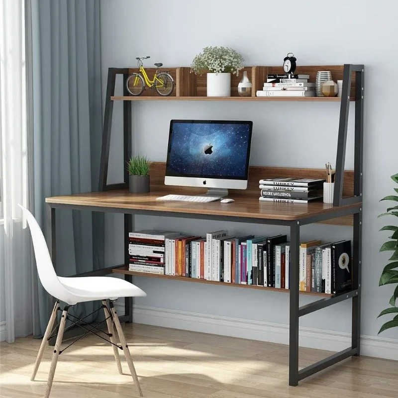 Computer Desk with Hutch, 47 inches Home Office Desk with Space Saving Design with Bookshelf for Small Spaces