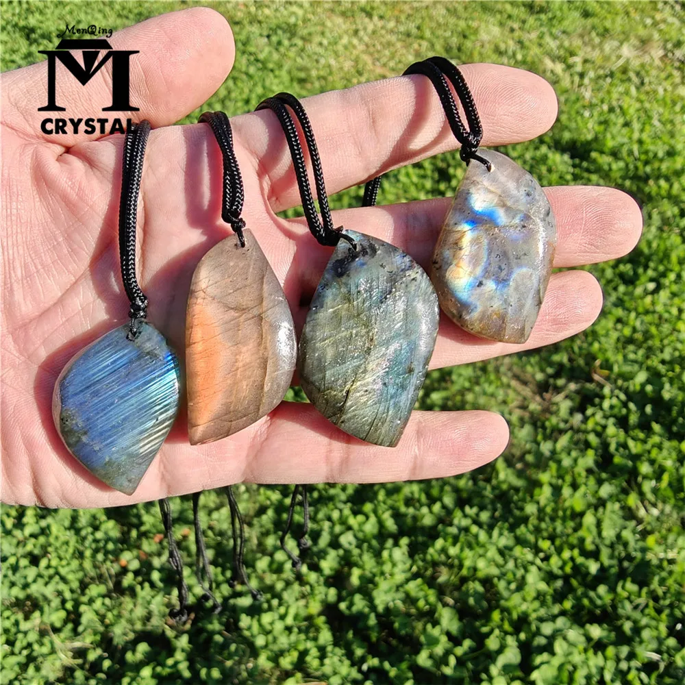 1pc Random Color Natural Irregular Healing Crystal Stone Labradorite Pendant Moonstone Sunstone Pendant Jewelry Necklace