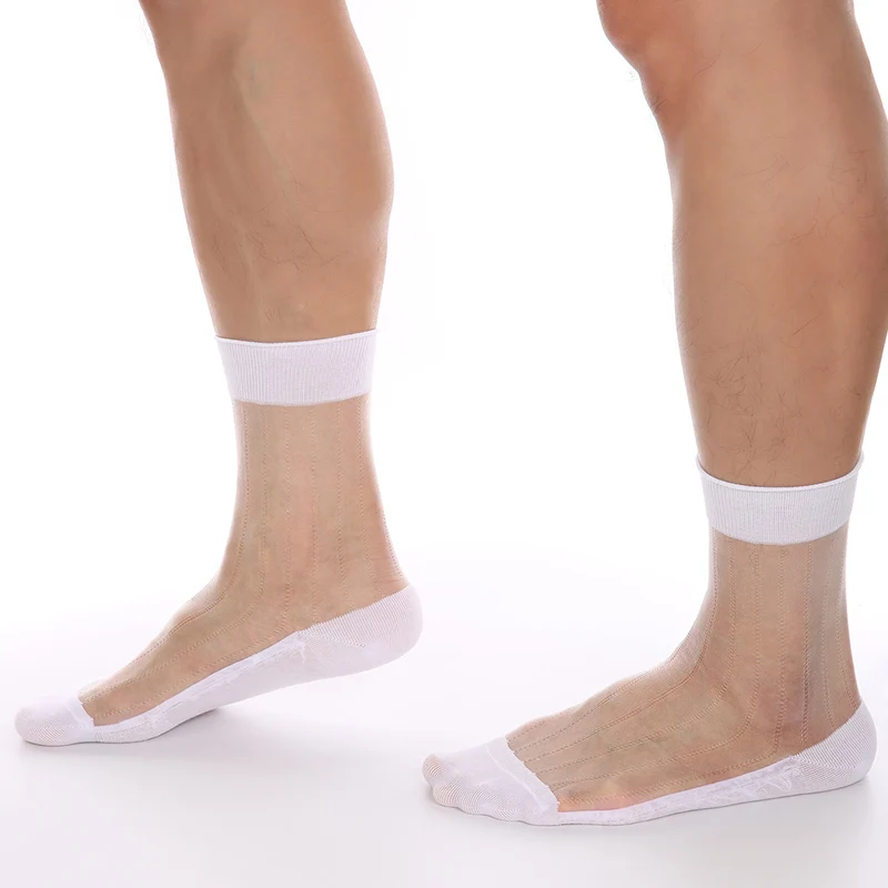 CLEVER-MENMODE sexy einfarbige Strümpfe für Männer greifen in ultra dünne transparente Mid-Tube-Socken, atmungsaktive Business-Socken