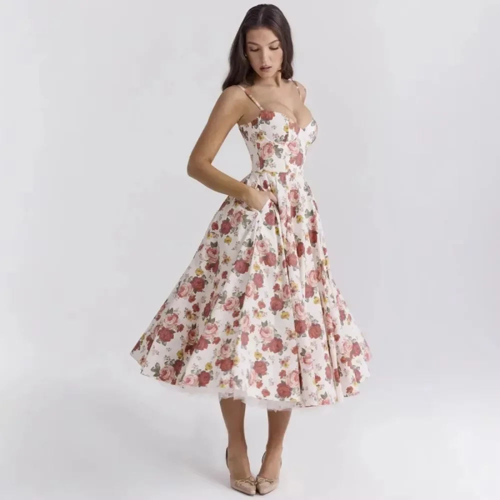 Women French Style Tulle Maxi Gown Spaghetti Straps Double Layer Flared Hem Beach Vacation Dress