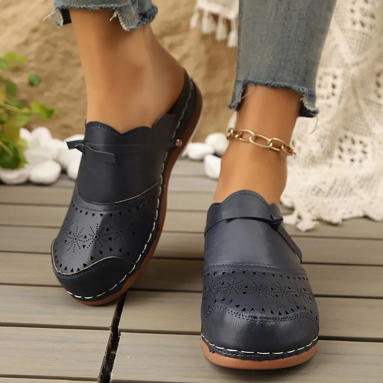 Comfortable Flat Wedge Sandals For Women With Bow Detail Beach_voghion.com