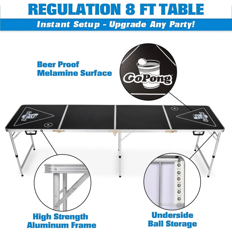 8 Foot Portable Beer Pong / Tailgate Tables (Black, Football, American Flag, or Custom Dry Erase)