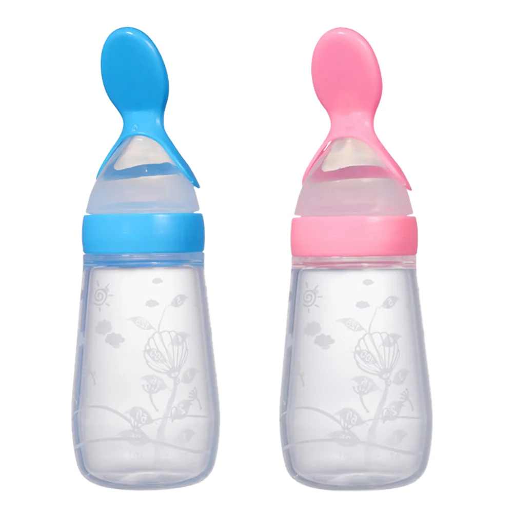 

2 Pcs Baby Rice Paste Spoon Feeding Bottles Squeeze Containers Milk Cereal Feeders Silicone Food