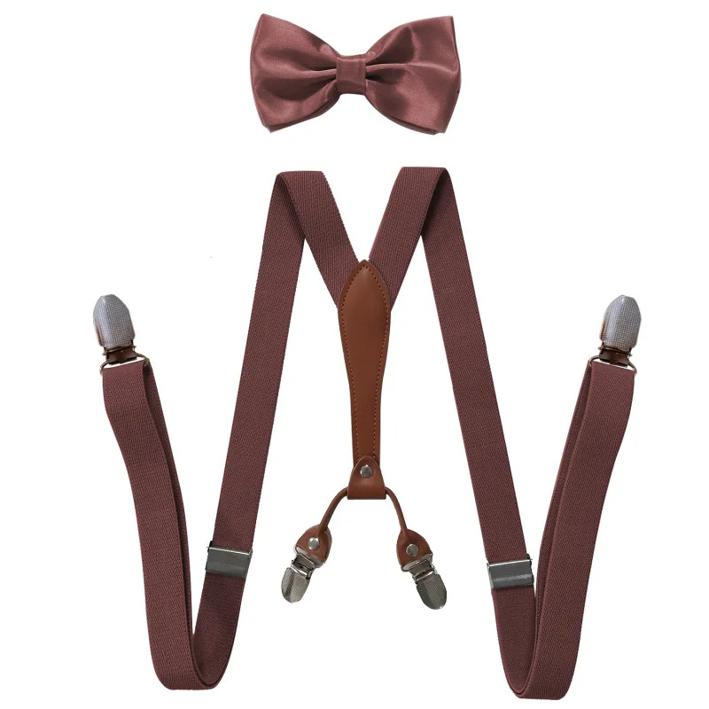 Men Adult Solid Suspenders Bowtie Sets Y-Back Braces Women Cotton Butterfly Belt Bow Tie Shirt Pants Party Wedding Braces Black