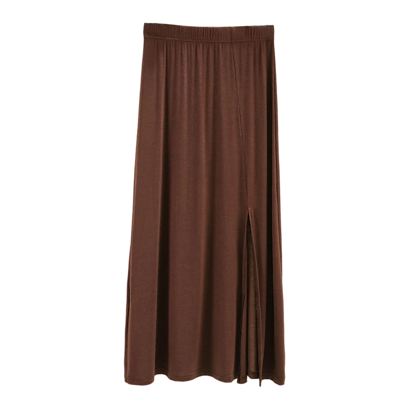 Casual High Waist A-Line Midi Skirt Modal Fiber plus Size Bla Versatile Long Split Skirt Women's Summer Faion Trend