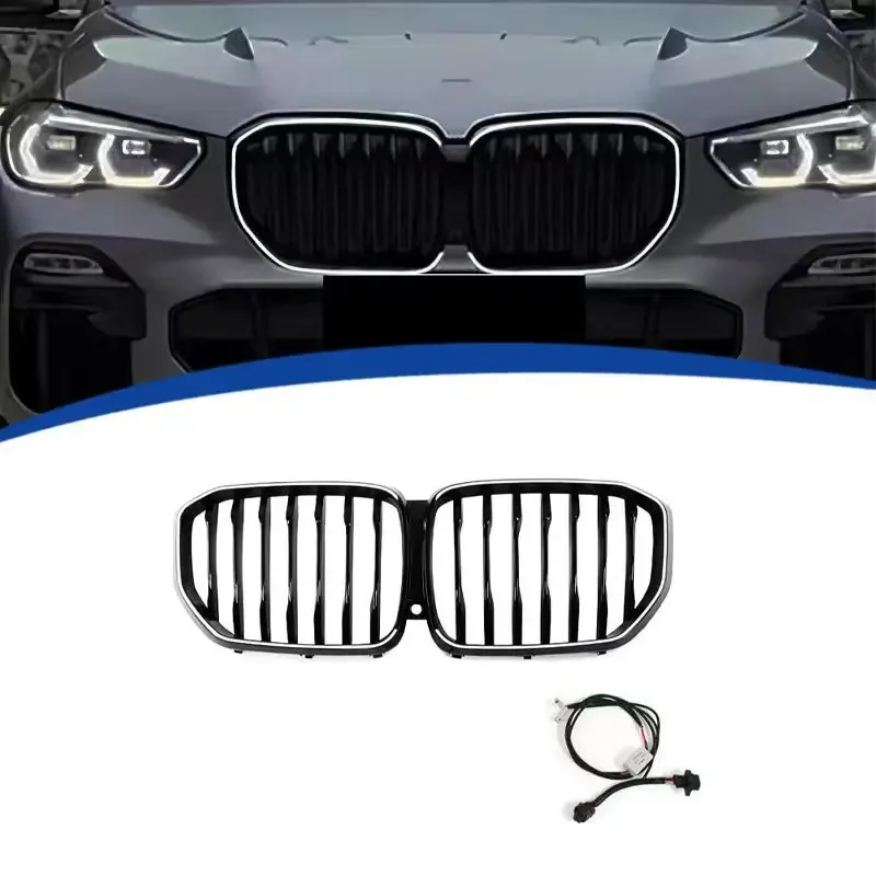 High Quality Car styling Racing Grill LED single line Glow Gloss Black front bumper grill Accessories For BMW X5 G05 2019-2022