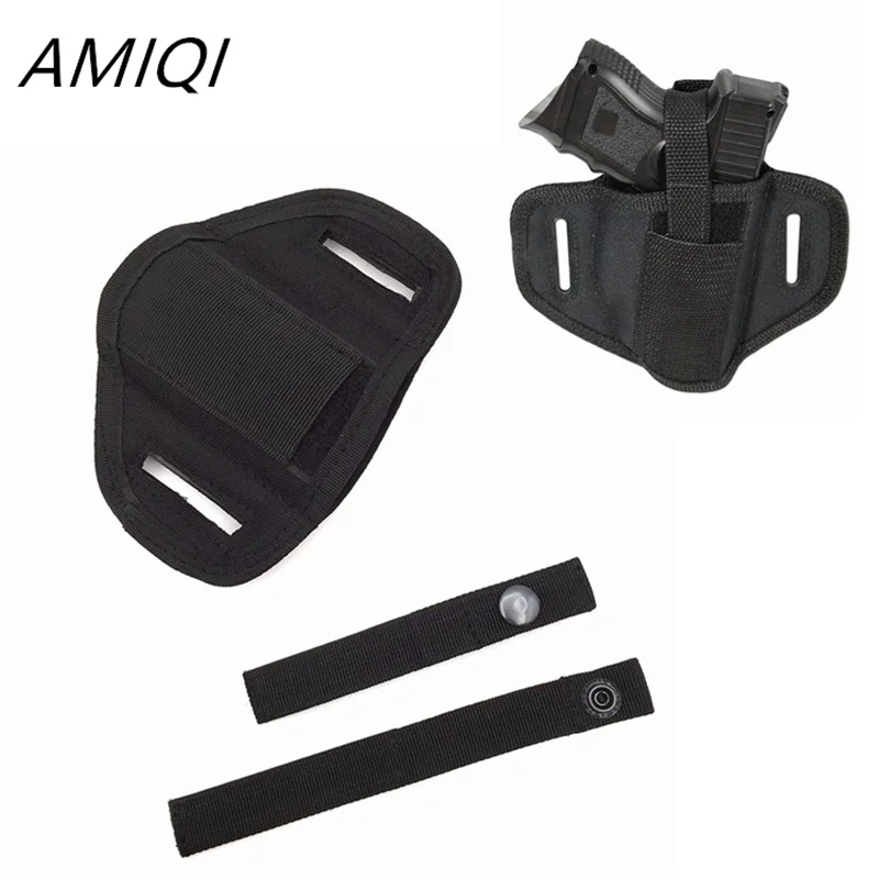 AMIQI 600D Nylon Universal Black Gun Holder Concealed Carry Belt Metal Clip Airsoft Gun Bag for All Size Casec