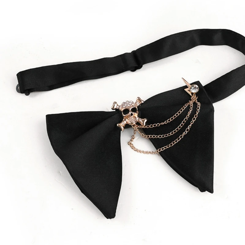 Mens Black Oversized Bowtie for Gentlemen Tuxedo Horn Bows Tie with Pearls Chain Drop Shipping