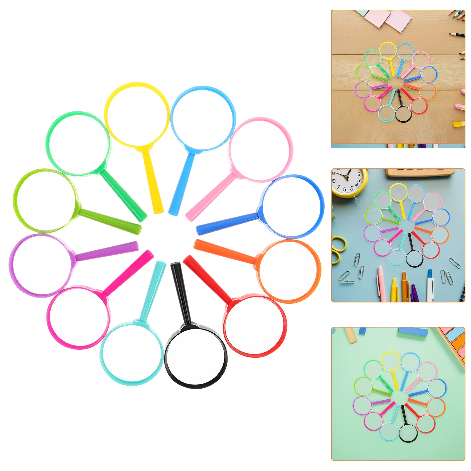 

12pcs Kids Magnifying Glass Child-Friendly Mini Plastic 3X Handheld Magnifier Lightweight Educational Tool For Science Classroom