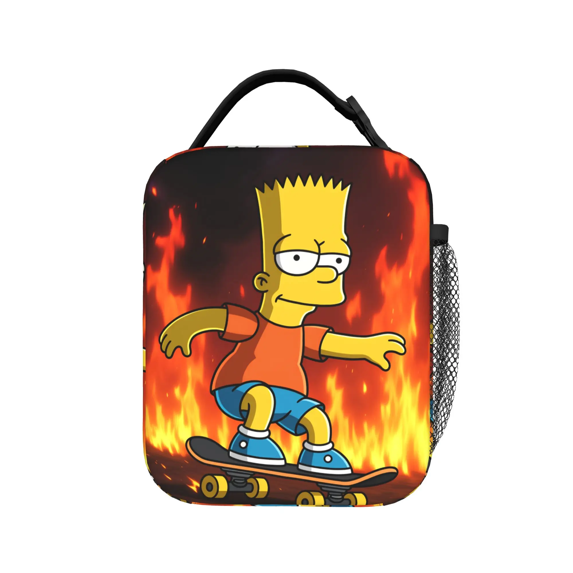 Bart S-Simpson Skateboarding Fire Background Lunch Bag For Child  Design Lunch Box Travel Cooler Bag Oxford Tote Food Bags