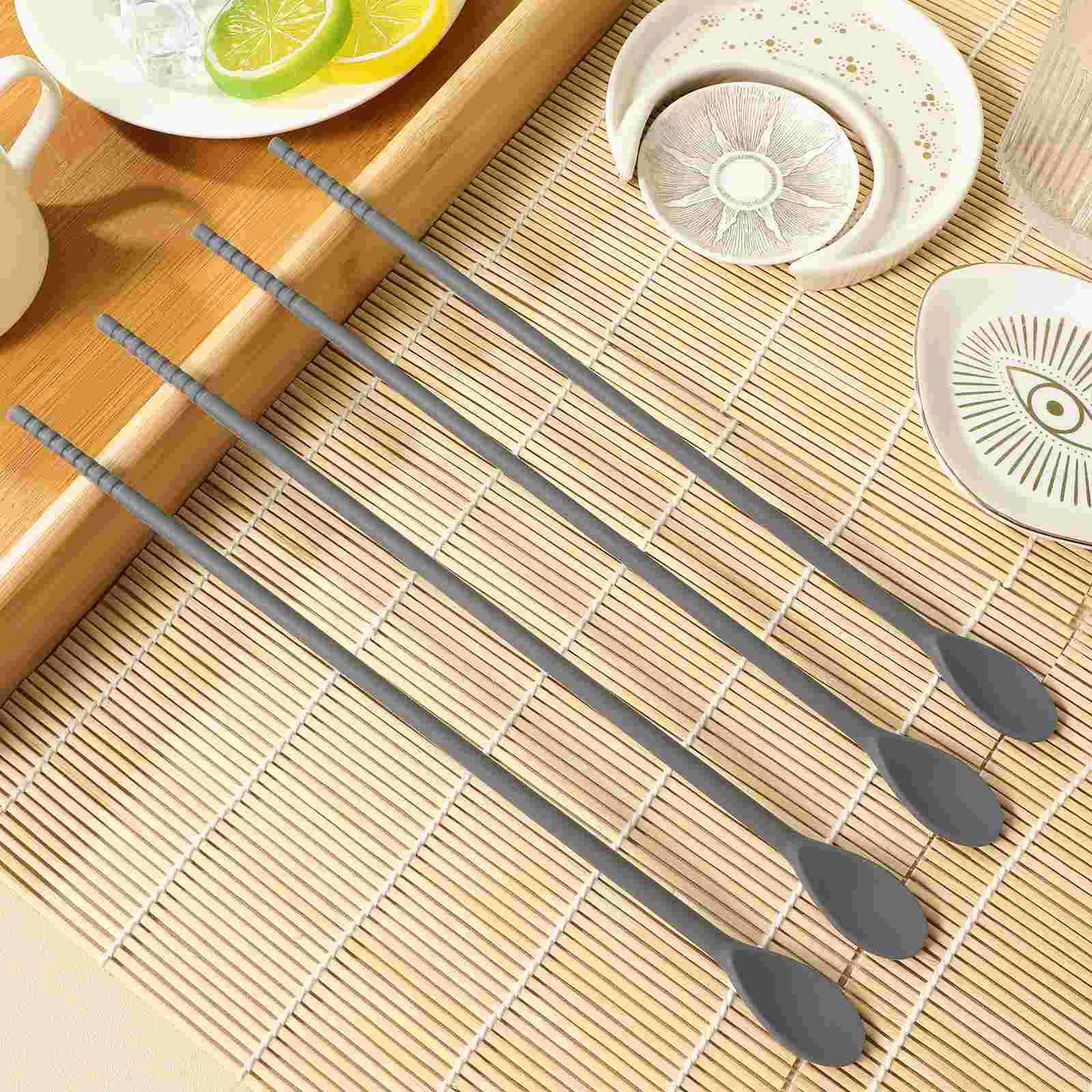 2 Pairs Korean Chopsticks Silicone and Spoons Household Beverage Stirring Kitchen Gadget Double-head Hat Mixing Black Travel