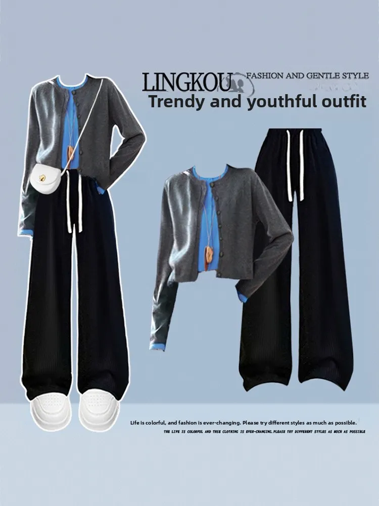 

Elegant Autumnal Women's Knitted Sweater And High Waist Slimming Casual Pants Two-Piece Set Age-Defying Fashionable Design