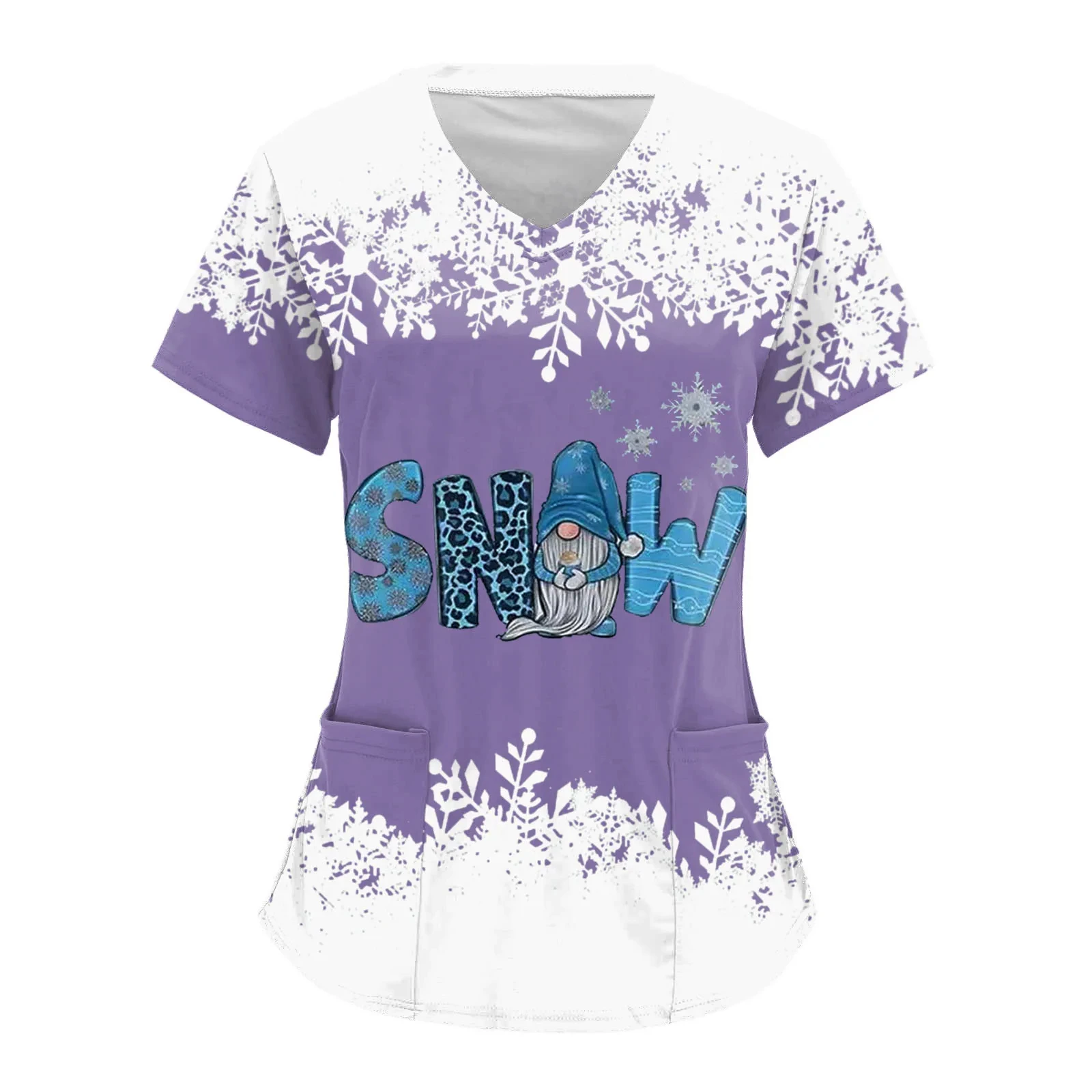 Women's Clothing V-Neck Christmas Print Nurse Scrub Working Uniform Top  Short Sleeve T-Shirts Workwear Tee With Pocket