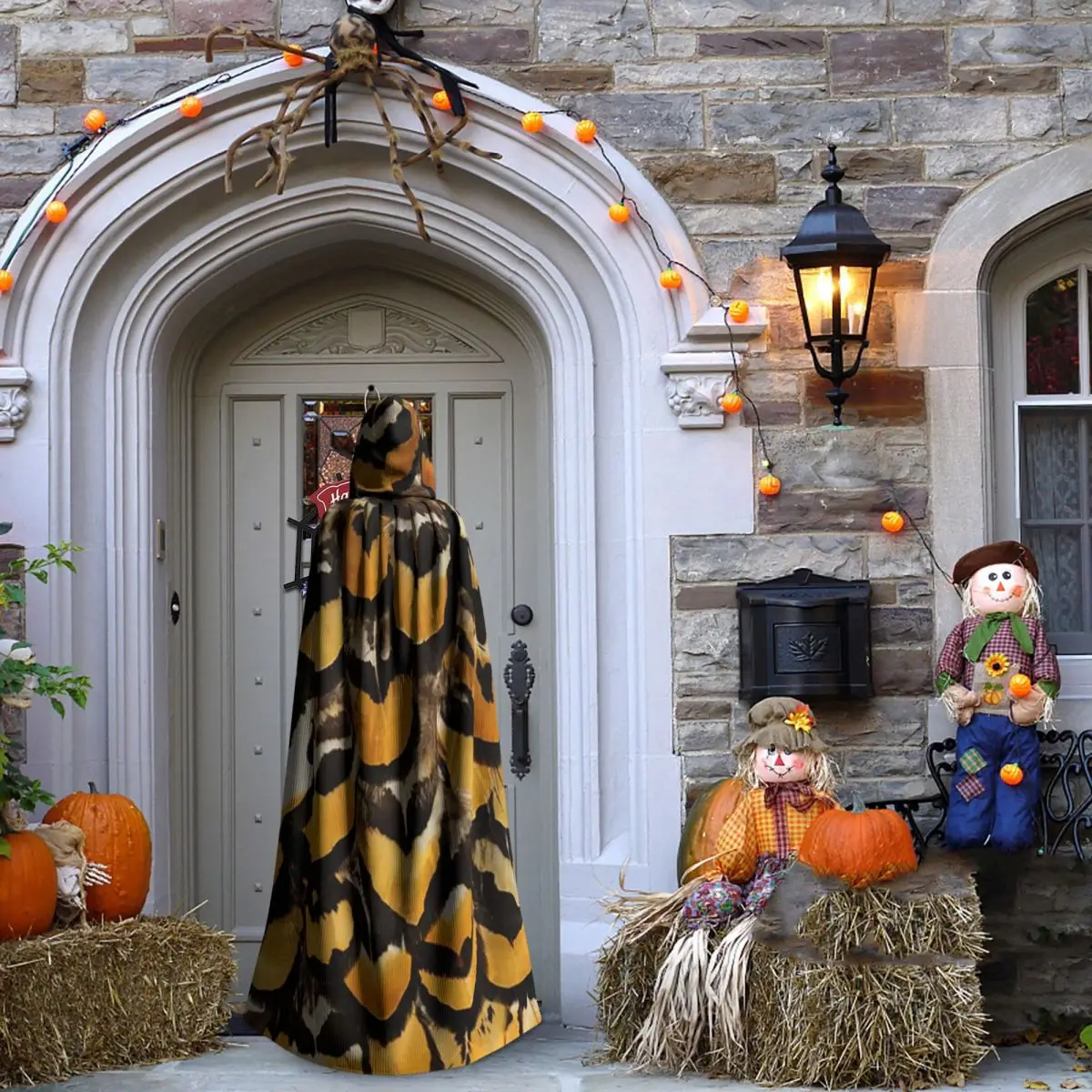 ريشة طويلة مقنعين عباءة الساحرة القرون الوسطى زي تأثيري كيب هالوين مصاص دماء الكبار للجنسين