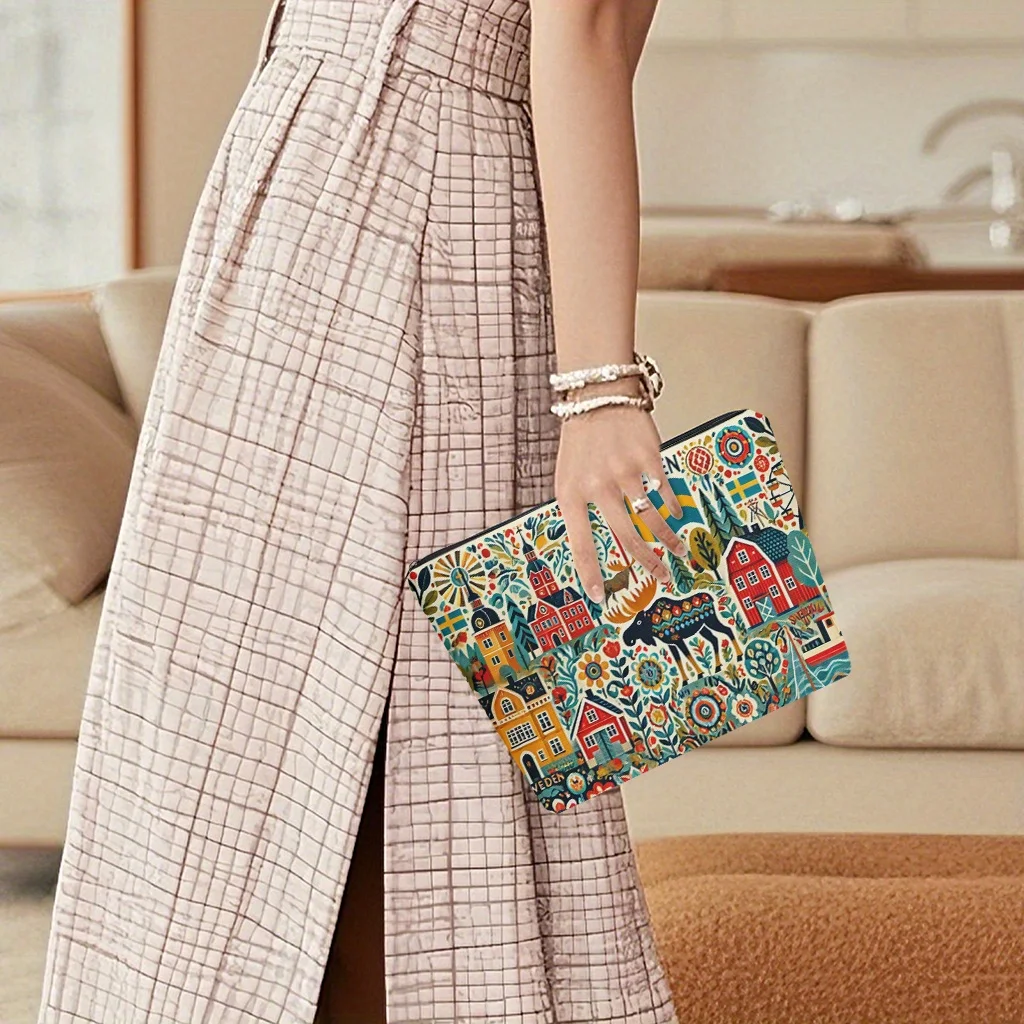 スウェーデンをテーマにした化粧ポーチ - 女性用多機能ジッパーポーチ、ジュエリー収納バッグ、旅行に最適なジッパー付き小型収納バッグ。