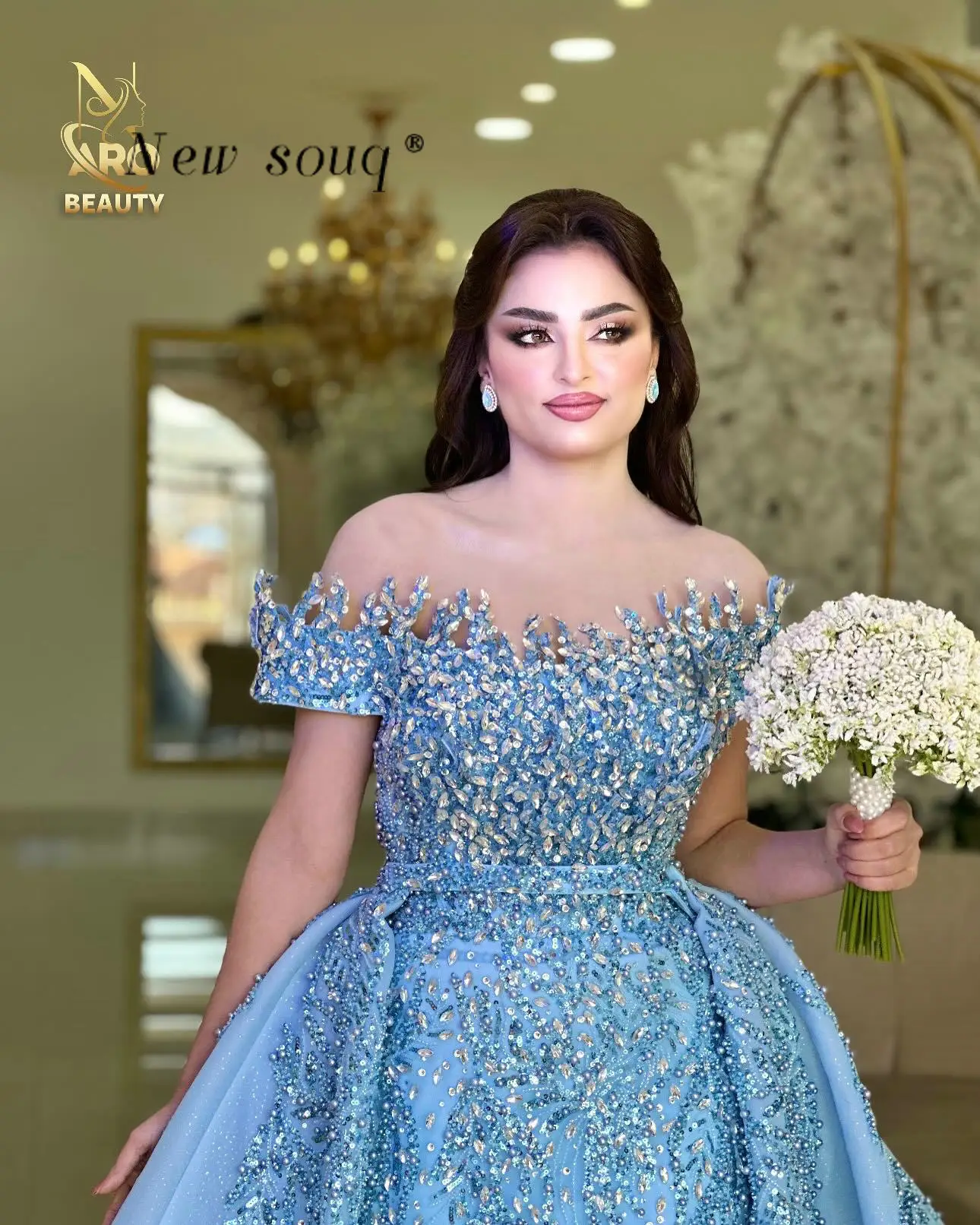 

Синие вечерние платья с открытыми плечами и съемным шлейфом, украшенные блестками, вечерние платья для свадьбы и помолвки по индивидуальному заказу