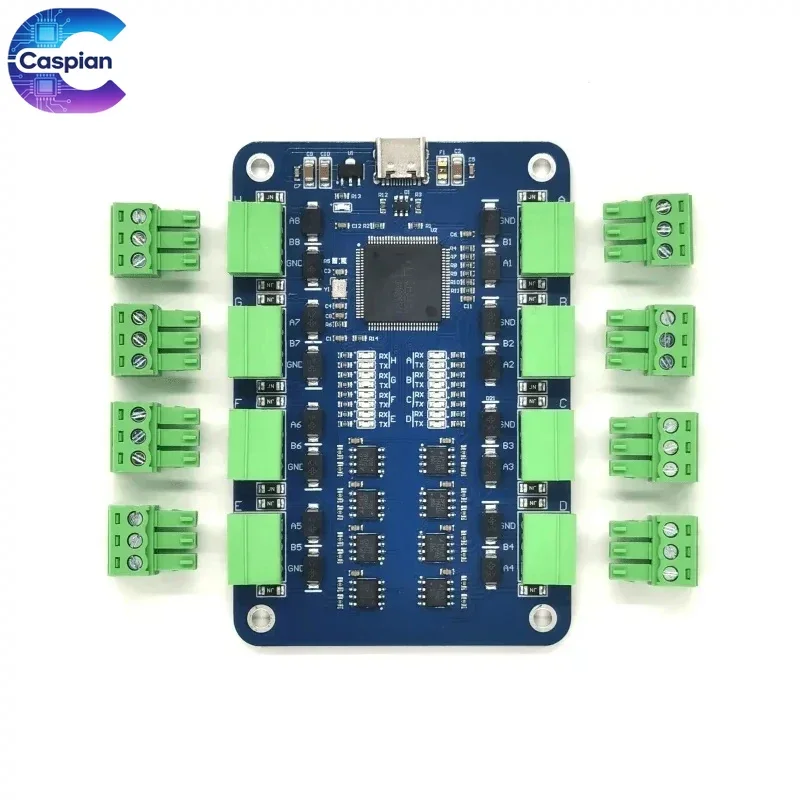 5Pcs CH348 USB Type-C to 8 Channel RS485 Converter Module 6Mbps Multi-Serial Adapter for PLC