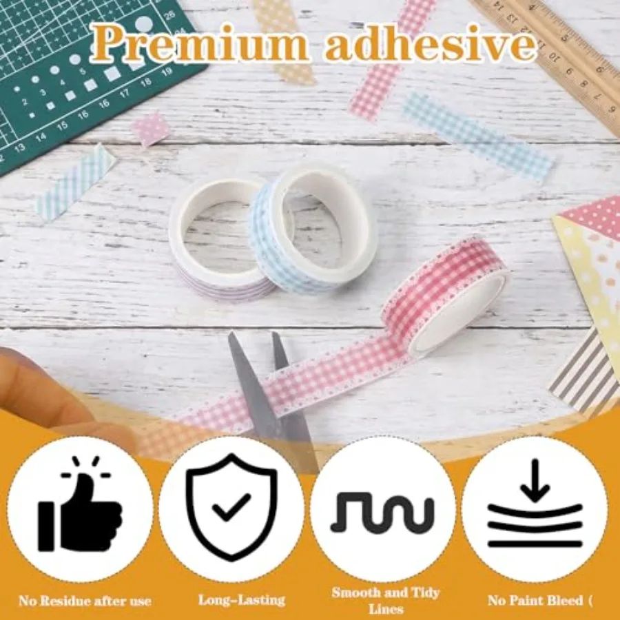 3PCS Cute Washi Tape, Lace Checkered Floral Washi Tape, Japanese Style Masking Tapes Decorative for Arts DIY Crafts Journal Sup view 3