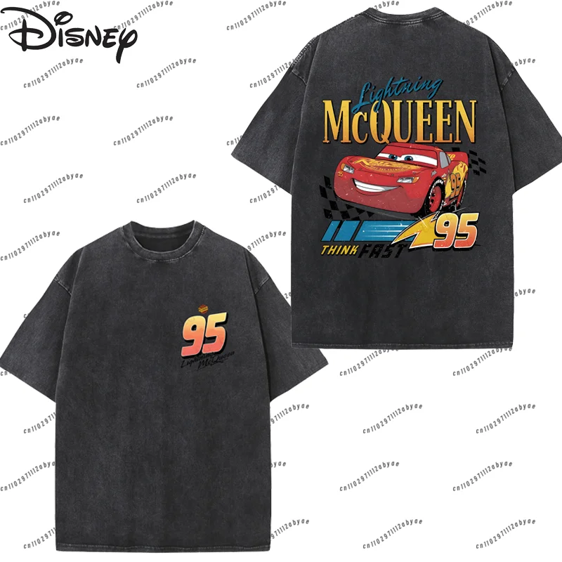 

Lightning McQueen Racing Women's T-Shirt Disney 100% Washed 230g Disney Pixar Car Short Sleeve Street Vintage Top
