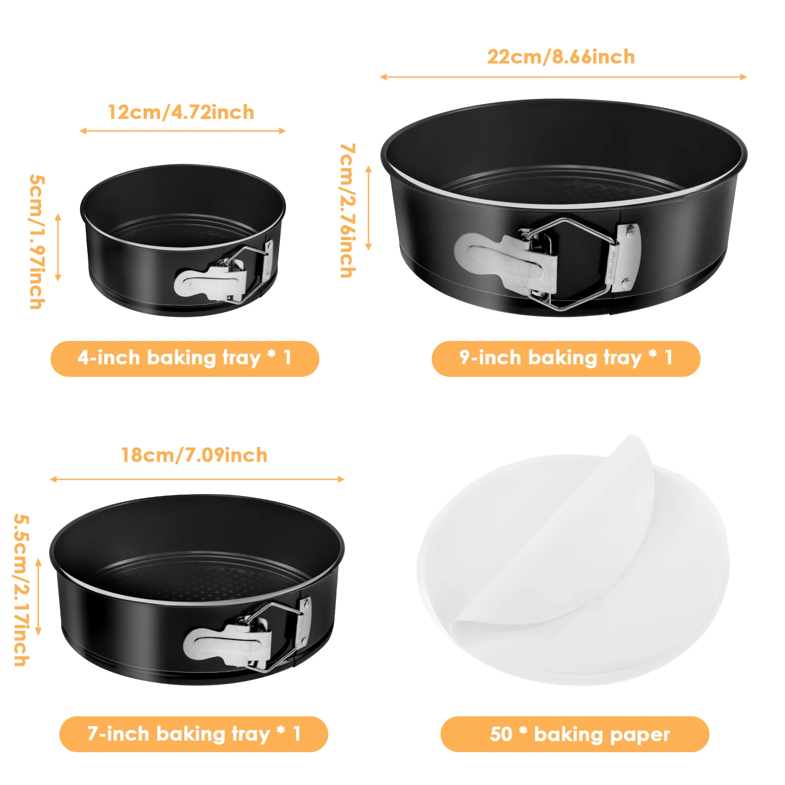 3Pcs Carbon Steel Cake Pan Non Stick Spring Form Round Cake Baking Pan Removable Springform Pan Set Kitchen Baking Tools