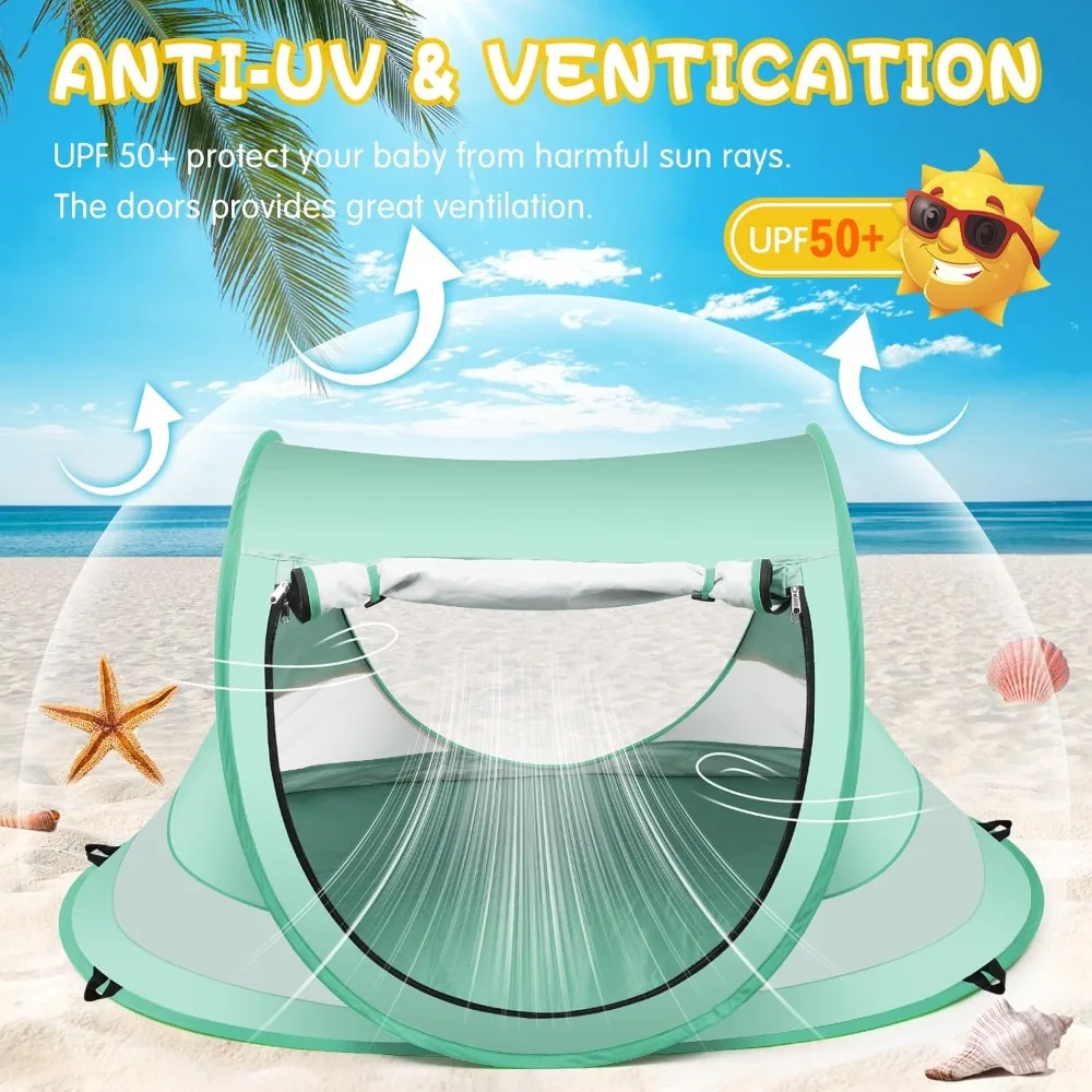 Large Pop Up Beach Tent Sun Shade for Beach,Portable Baby Travel Tent with Mosquito Net,Indoor Baby Play Tent