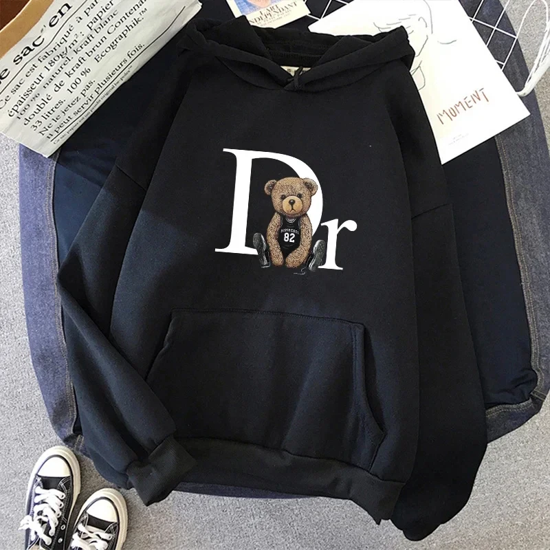 

2024 Cotton Hoodie Fashion Brand Fleece Women's Hooded Pullover Cute Bear Printed Sweatshirt Women Clothing Free Shipping