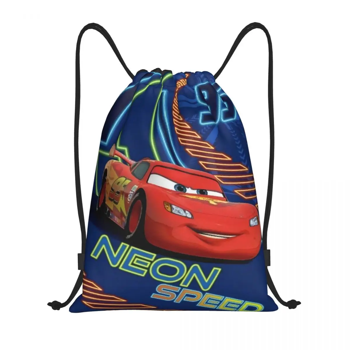 Custom Neon Speed Lightning McQueen Drawstring Backpack Bags Men Women Lightweight Cars Racer Gym Sports Sackpack Sacks for Yoga