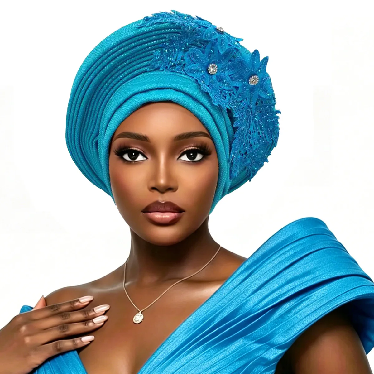 New Flower Turban Cap for Women Hat Nigerian Wedding Party Auto Gele Muslim Hijab Head Wrap African Headties Headgear Bonnet