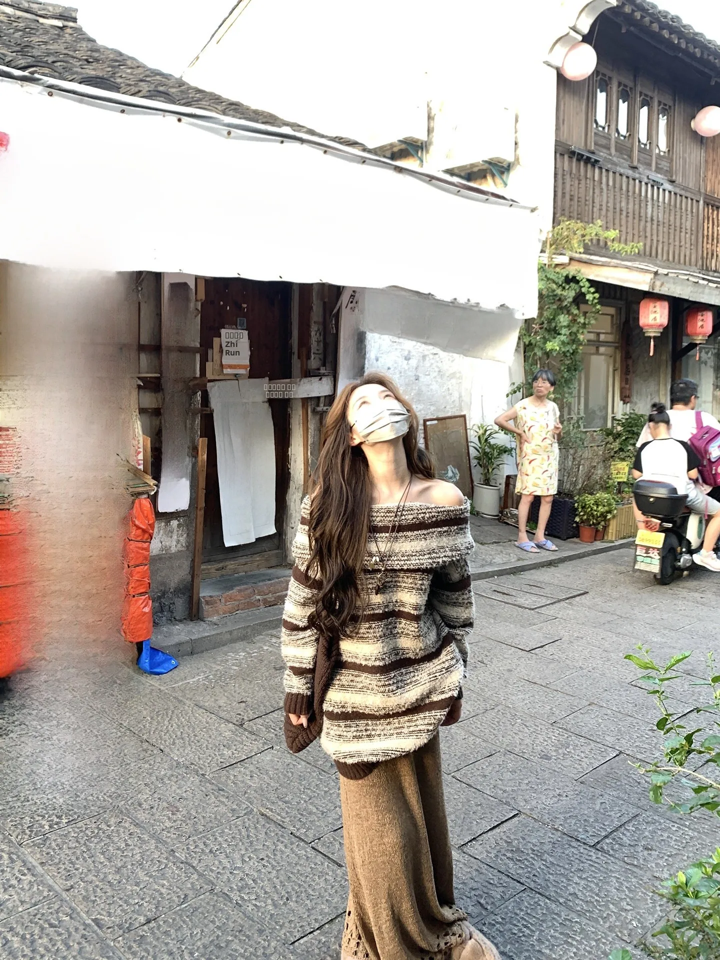 

XXIIUU Stripe Encounter Loose Knitted Sweater Women's One-oulder Color Blo Autumn Winter New Sle Soft Polyester Blend